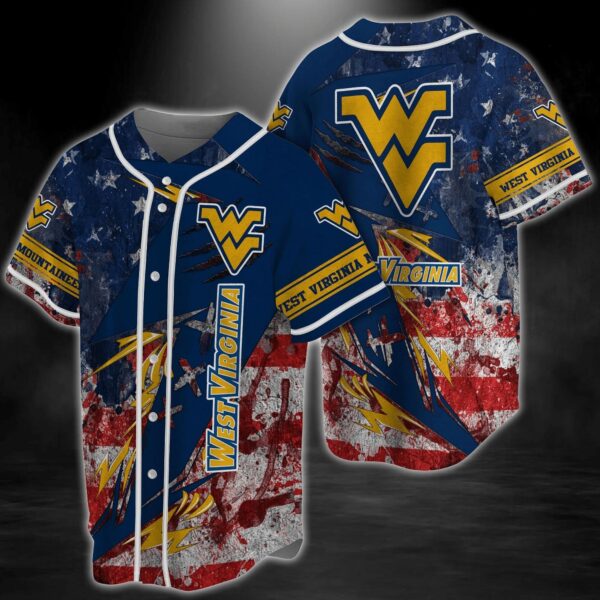 West Virginia Mountaineers NCAA Baseball Jersey Shirt US Flag