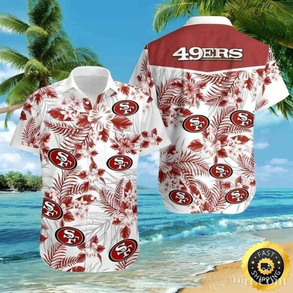 White Floral Blitz – San Francisco 49ers Hawaiian Shirt