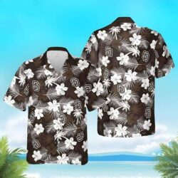 White Hibiscus Silhouette – San Diego Padres Elegant MLB Hawaiian Shirt