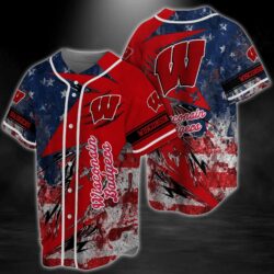 Wisconsin Badgers NCAA Baseball Jersey Shirt US Flag