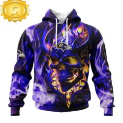 Custom Name And Number NFL Baltimore Ravens Skull Happy Halloween 3D Hoodie Shirt