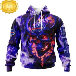 Custom Name And Number NFL Buffalo Bills Skull Happy Halloween 3D Hoodie Shirt