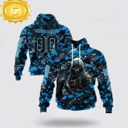 Custom Name And Number NFL Carolina Panthers Skeleton Soldier Halloween 3D Hoodie Shirt