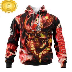 Custom Name And Number NFL Cleveland Browns Skull Happy Halloween 3D Hoodie Shirt