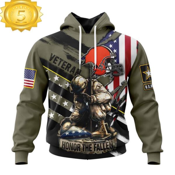 Custom Name And Number NFL Cleveland Browns Veterans Honor The Fallen 3D Hoodie Shirt