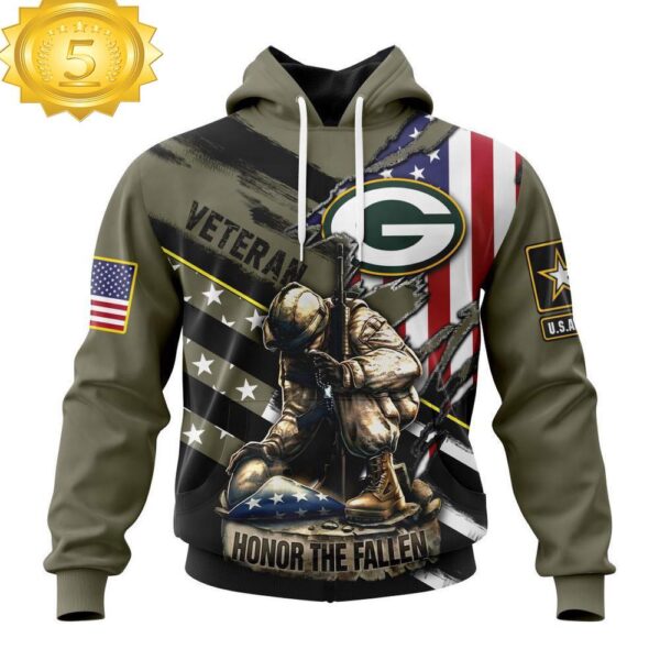 Custom Name And Number NFL Green Bay Packers Veterans Honor The Fallen 3D Hoodie Shirt