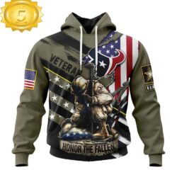 Custom Name And Number NFL Houston Texans Veterans Honor The Fallen 3D Hoodie Shirt