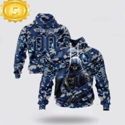 Custom Name And Number NFL Indianapolis Colts Skeleton Soldier Halloween 3D Hoodie Shirt