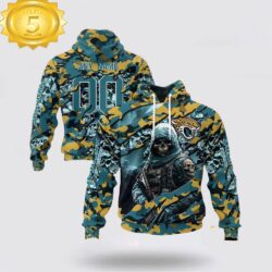 Custom Name And Number NFL Jacksonville Jaguars Skeleton Soldier Halloween 3D Hoodie Shirt