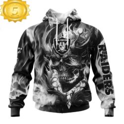 Custom Name And Number NFL Las Vegas Raiders Skull Happy Halloween 3D Hoodie Shirt