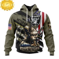 Custom Name And Number NFL Las Vegas Raiders Veterans Honor The Fallen 3D Hoodie Shirt