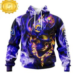 Custom Name And Number NFL Los Angeles Rams Skull Happy Halloween 3D Hoodie Shirt