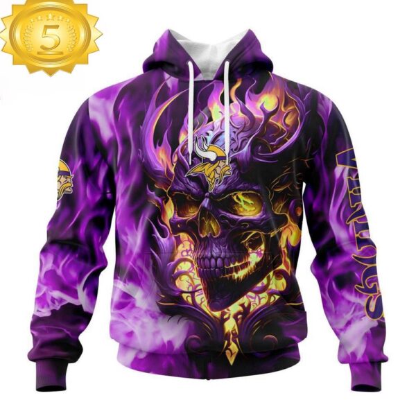 Custom Name And Number NFL Minnesota Vikings Skull Happy Halloween 3D Hoodie Shirt