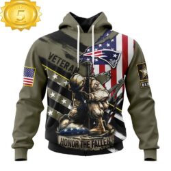 Custom Name And Number NFL New England Patriots Veterans Honor The Fallen 3D Hoodie Shirt