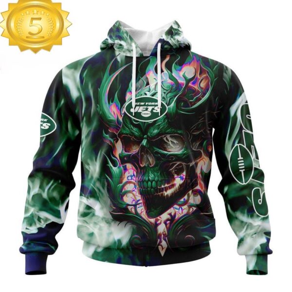 Custom Name And Number NFL New York Jets Skull Happy Halloween 3D Hoodie Shirt