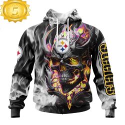 Custom Name And Number NFL Pittsburgh Steelers Skull Happy Halloween 3D Hoodie Shirt