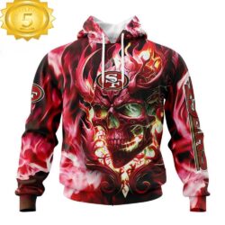 Custom Name And Number NFL San Francisco 49ers Skull Happy Halloween 3D Hoodie Shirt