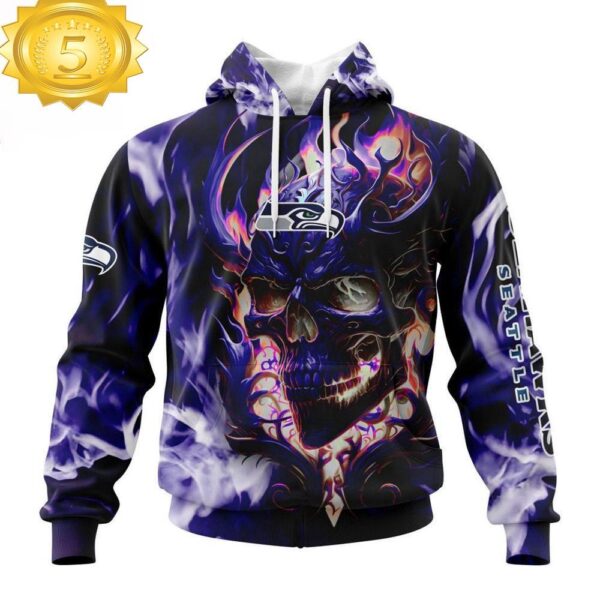 Custom Name And Number NFL Seattle Seahawks Skull Happy Halloween 3D Hoodie Shirt