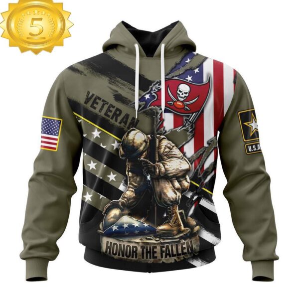 Custom Name And Number NFL Tampa Bay Buccaneers Veterans Honor The Fallen 3D Hoodie Shirt