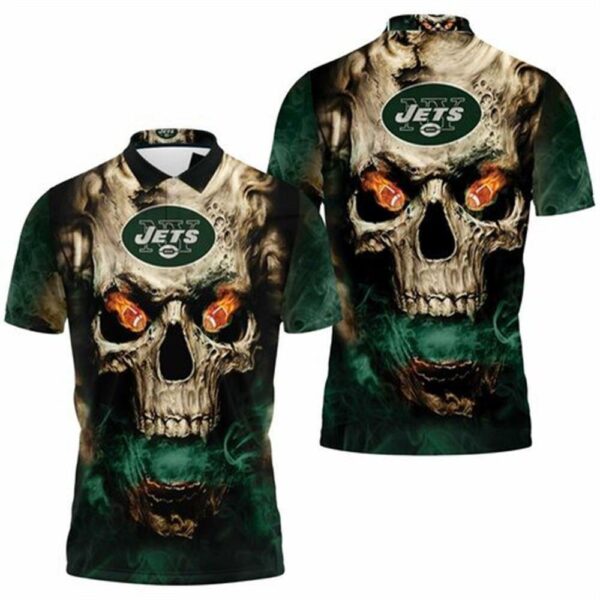 New York Jets 3d Skull Fire Jersey Polo Shirt