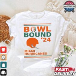 Miami Hurricanes 2024 Bowl Bound Helmet Shirt - Image 1 - rugbyfanstore.com