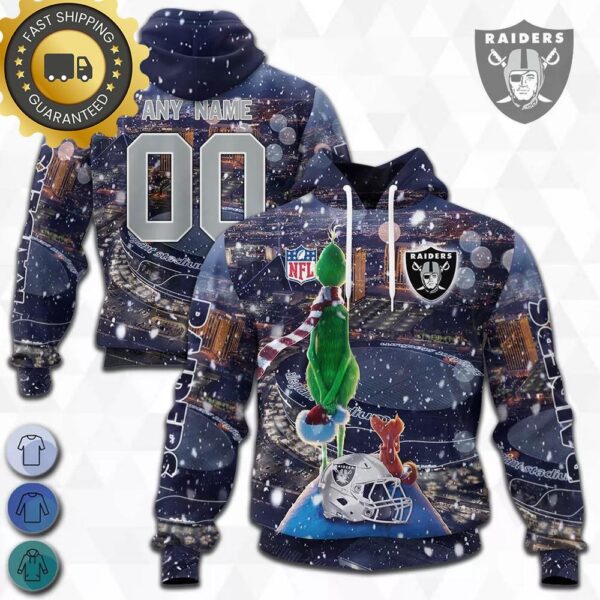 custom name and number las vegas raiders nfl grinch all over print hoodie shirt musicdope80s com e2c1a03