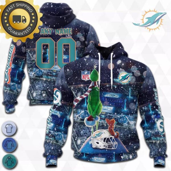 custom name and number miami dolphins nfl grinch all over print hoodie shirt musicdope80s com 11710a7