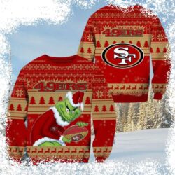 Show your 49ers pride this Christmas with our exclusive Grinch Santa sweater! Featuring festive red and green, this sweater is perfect for game day or holiday gatherings. Shop now and spread the cheer - Image 1 - rugbyfanstore.com