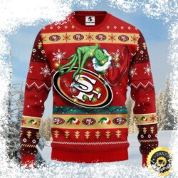 Show your 49ers pride this holiday season with our hilarious Grinch-themed ugly Christmas sweater! Featuring the iconic Grinch design and the 49ers logo, this sweater is sure to turn heads. Shop now a - Image 1 - rugbyfanstore.com