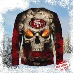 Show your 49ers pride this Christmas with this hilarious Burning Skull Ugly Sweater! Perfect for holiday parties and game day, this sweater is sure to turn heads. Shop now and get yours before they're - Image 1 - rugbyfanstore.com