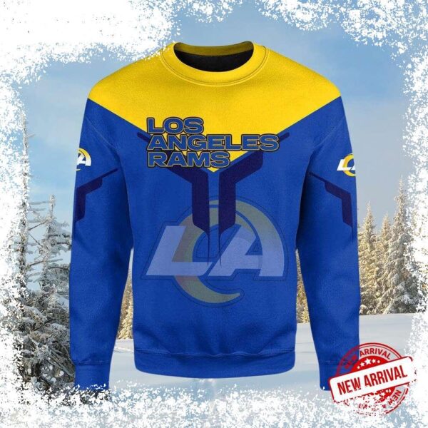 Show your Rams pride in style with this bold blue and yellow ugly sweater! Perfect for game day or holiday parties, this eye-catching design will make you stand out from the crowd. Shop now and get re - Image 1 - rugbyfanstore.com