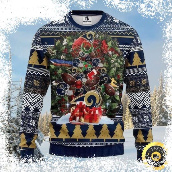 Show your Rams pride this holiday season with our hilarious Ugly Christmas Sweater Wreath! Featuring a festive Rams design, it's the perfect way to decorate your home and cheer on your favorite team. - Image 1 - rugbyfanstore.com