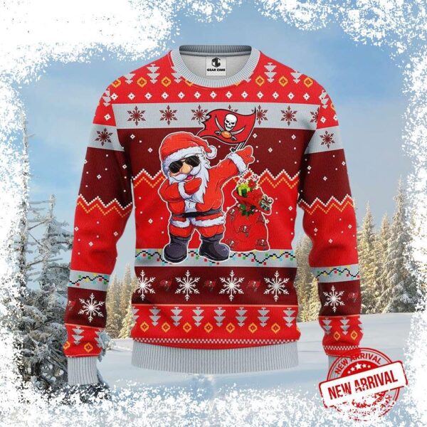 Get ready for the holidays in style with our hilarious Santa Dabbing With Sack Tampa Bay Buccaneers Ugly Xmas Sweater! This festive and unique sweater is sure to turn heads. Shop now and spread some h - Image 1 - rugbyfanstore.com