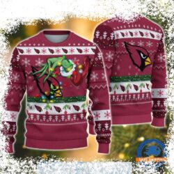 Get ready to spread holiday cheer with this hilarious Arizona Cardinals Grinch Stealing Xmas Ugly Christmas Sweater! Show your team pride and your love of the holidays with this unique design. Shop - Image 1 - rugbyfanstore.com