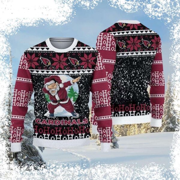 Spread holiday cheer with this hilarious Arizona Cardinals dabbing Santa ugly Christmas sweater! Perfect for game day or festive gatherings, this sweater is sure to get laughs. Shop now and show your - Image 1 - rugbyfanstore.com