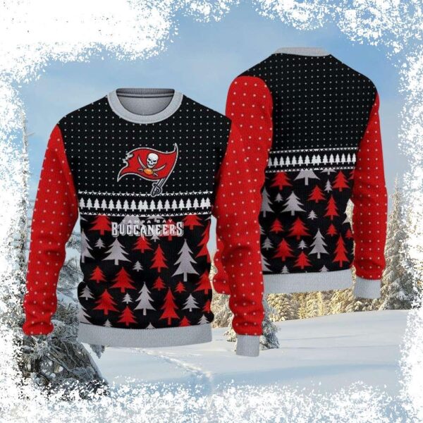 Show your Tampa Bay Buccaneers pride this holiday season with our stylish Black & Red Forest Pattern Ugly Xmas Sweater. Perfect for game day or festive gatherings, this unique sweater is sure to turn - Image 1 - rugbyfanstore.com