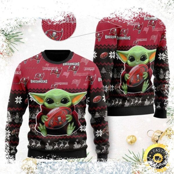 Get ready for the holidays with this adorable Tampa Bay Buccaneers Baby Yoda Christmas sweater! This ugly Christmas sweater is perfect for any fan looking to spread some festive cheer. Shop now and f - Image 1 - rugbyfanstore.com