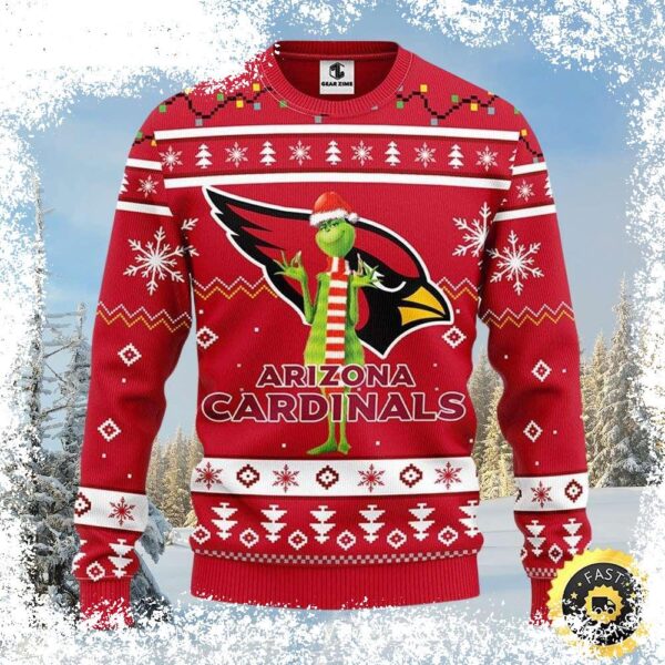 Show your team spirit with this hilarious Arizona Cardinals Grinch Santa Ugly Christmas Sweater! Perfect for game day or holiday parties. Shop now and spread some festive cheer! - Image 1 - rugbyfanstore.com