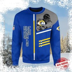 Show your Rams pride this Christmas! This stylish blue sweater features a player design, making it the perfect gift for any fan. Shop now and get ready for the holiday season! - Image 1 - rugbyfanstore.com