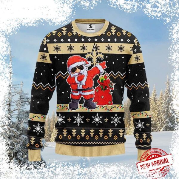 Show your Saints pride this holiday season with our hilarious New Orleans Saints Santa Dabbing Ugly Christmas Sweater! Get yours today and spread the cheer! - Image 1 - rugbyfanstore.com