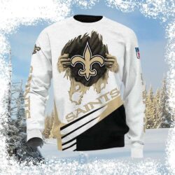 Unleash your Saints spirit this holiday season with our hilarious "Torn Jersey Reveal" Ugly Christmas Sweater! Perfect for game day or holiday parties. Shop now and spread the Saints cheer! - Image 1 - rugbyfanstore.com