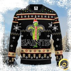 Show your Saints pride this Christmas with our Grinch in Santa Hat sweater! Featuring festive snowflakes, this comfy sweater is perfect for any fan. Shop now and get ready for the holidays! - Image 1 - rugbyfanstore.com