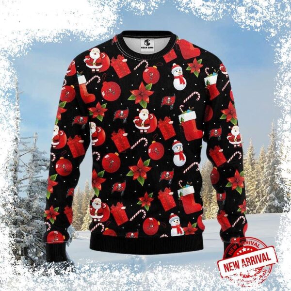 Show your Tampa Bay Buccaneers pride this Christmas with our ugly sweater featuring a festive Christmas ornament pattern. Get yours today and be the talk of the holiday party! - Image 1 - rugbyfanstore.com