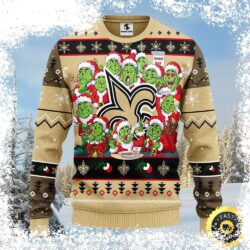 Show your Saints pride this Christmas with our hilarious 12 Grinch Xmas Day ugly sweater! Featuring a Grinch-ified Saints logo, this sweater is sure to turn heads. Shop now and get ready to spread hol - Image 1 - rugbyfanstore.com