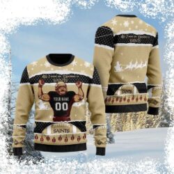 Show your Saints pride this holiday season with a custom ugly Christmas sweater featuring your favorite player! Design your own unique sweater and spread some festive cheer. Shop now! - Image 1 - rugbyfanstore.com