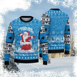 Show your Carolina Panthers pride this Christmas with our festive Santa On Chimney sweater! Perfect for game day or holiday gatherings. Shop now and spread the cheer! - Image 1 - rugbyfanstore.com