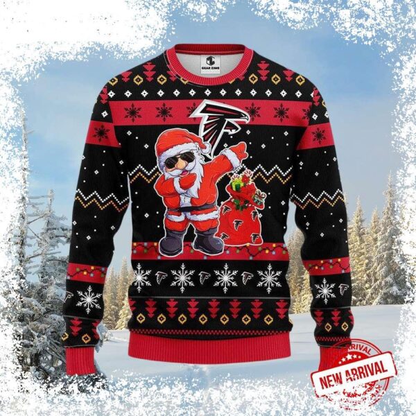 Show your Atlanta Falcons pride this holiday season with our hilarious ugly Christmas sweater! Featuring Santa dabbing and team logos, it's the perfect gift for any fan. Shop now and spread some festi - Image 1 - rugbyfanstore.com