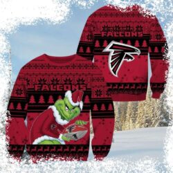 Show your Atlanta Falcons pride this Christmas with this hilarious Grinch-themed ugly sweater! Featuring the team logo and a festive design, it's the perfect way to stand out at your holiday party. Sh - Image 1 - rugbyfanstore.com