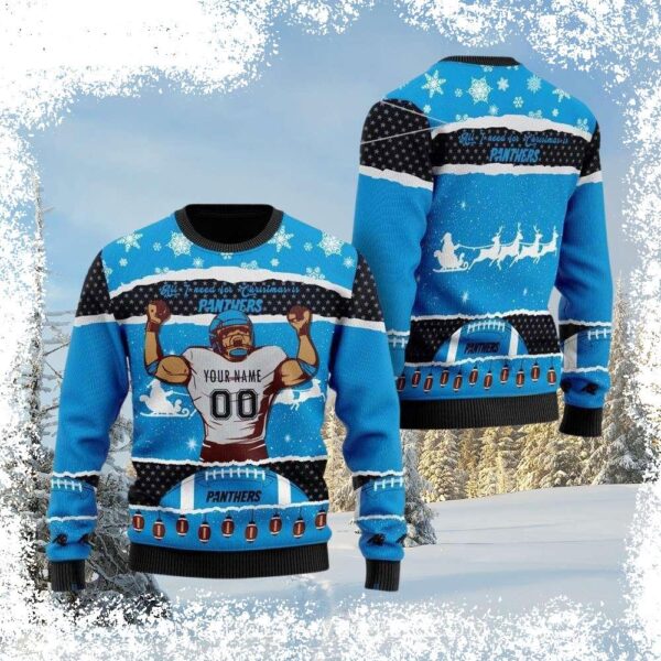 Show your Carolina Panthers pride this holiday season with this hilarious ugly Christmas sweater! Perfect for game day or festive gatherings, this sweater is sure to turn heads. Shop now and spread th - Image 1 - rugbyfanstore.com