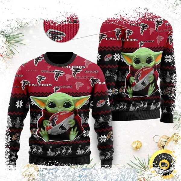 Show your love for the Child AND the Atlanta Falcons with this festive Christmas sweater! Featuring a cute Baby Yoda design and the official team logo, it's the perfect gift for any fan. Shop now and - Image 1 - rugbyfanstore.com